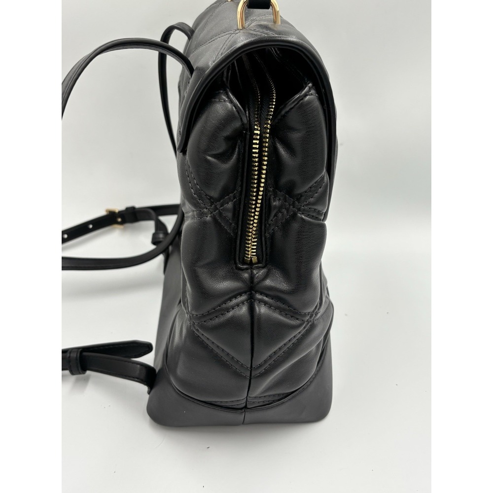 Michael Kors Serena Backpack Quilted Leather Flap Black & Gold mult pockets MED - Picture 5 of 14